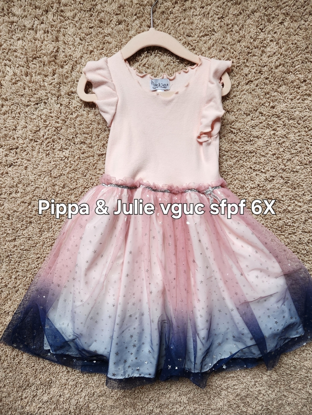 Pippa & Julie Pink to Navy Star Ombre Tulle Dress